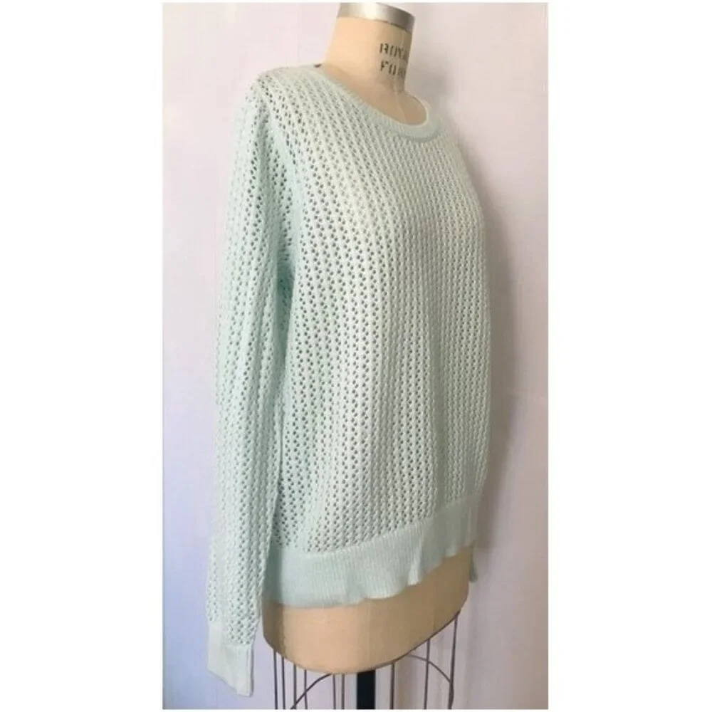 LOFT AQUA BLUE POINTELLE KNIT LONG SLEEVE SWEATER XL NWT